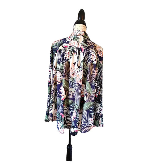 Umgee Tropical Tucan Leaf Forest Print Long Sleeve Shirt Button Up Size M - Picture 3 of 9